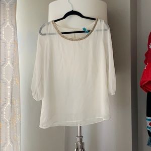 Buttons Embroidered Sheer Blouse